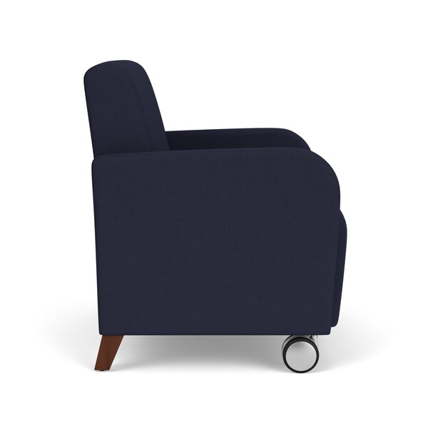 Siena Lounge Reception Wide Guest Chair W/ Front Casters, Walnut Wood Back Legs, OH Navy Uph